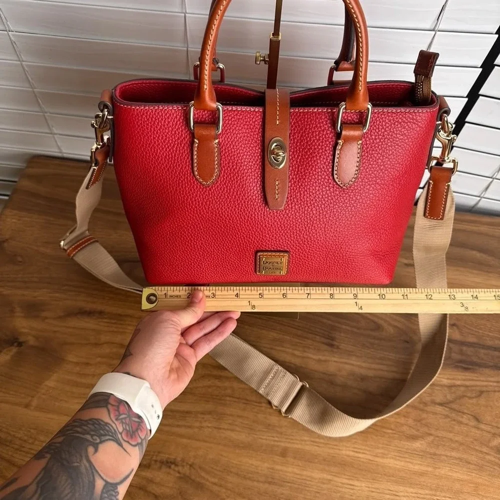 Dooney & Bourke Pebbled Leather Satchel Red Crossbody Bag Gold Hardware